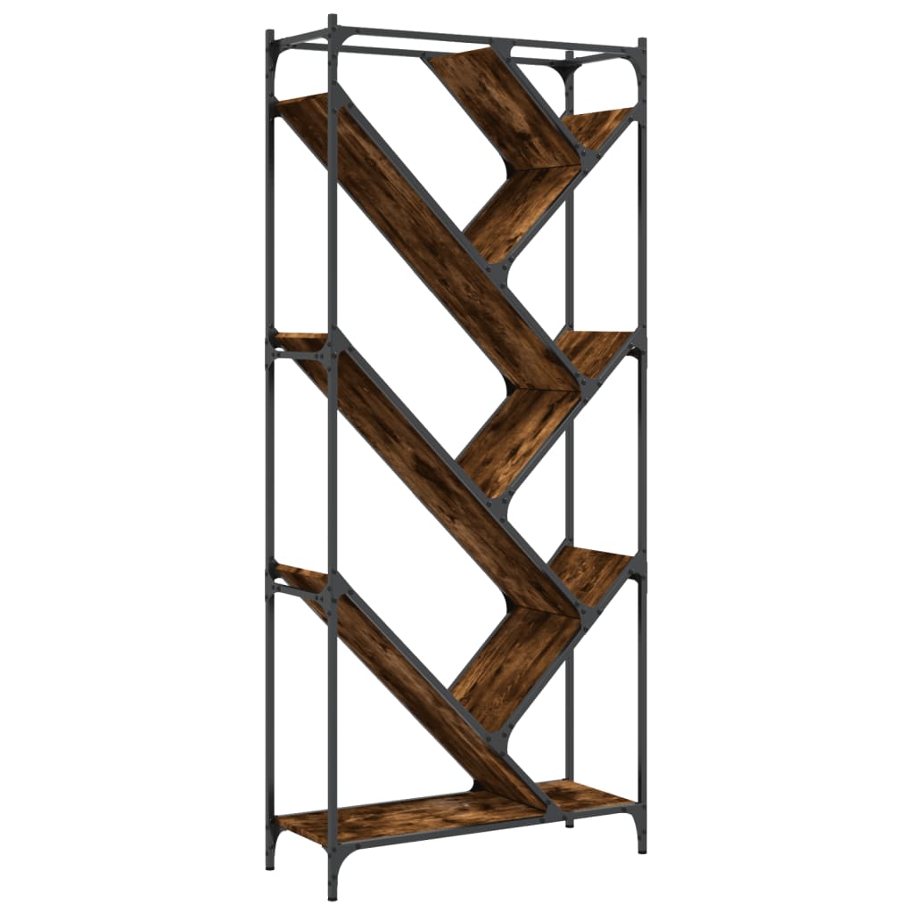 Bibliothèque chêne fumé 79x30x180 cm bois d'ingénierie et métal - XIOS