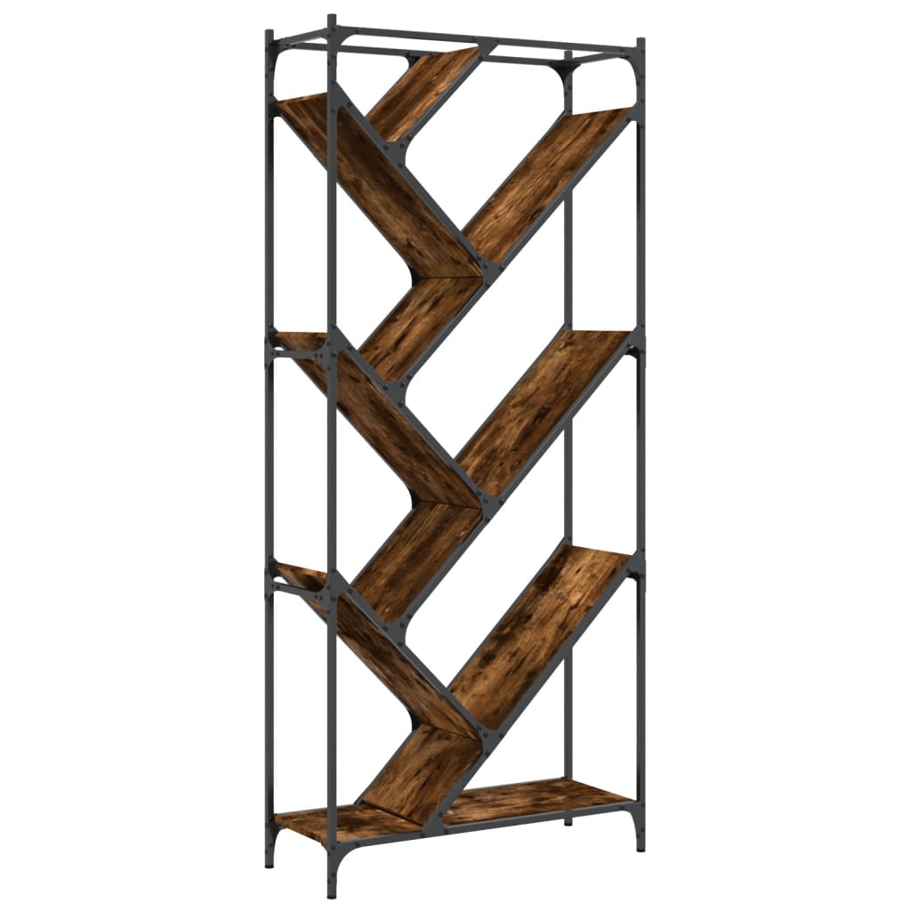 Bibliothèque chêne fumé 79x30x180 cm bois d'ingénierie et métal - XIOS