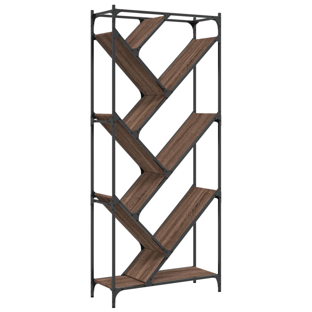 Bibliothèque chêne marron 79x30x180 cm bois ingénierie et métal - XIOS