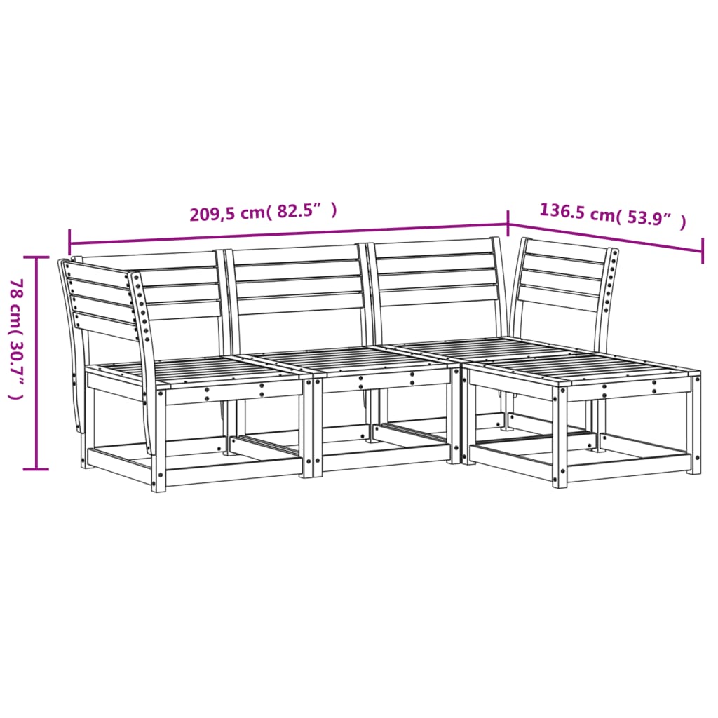 Salon de jardin 4 pcs cire marron bois de pin massif