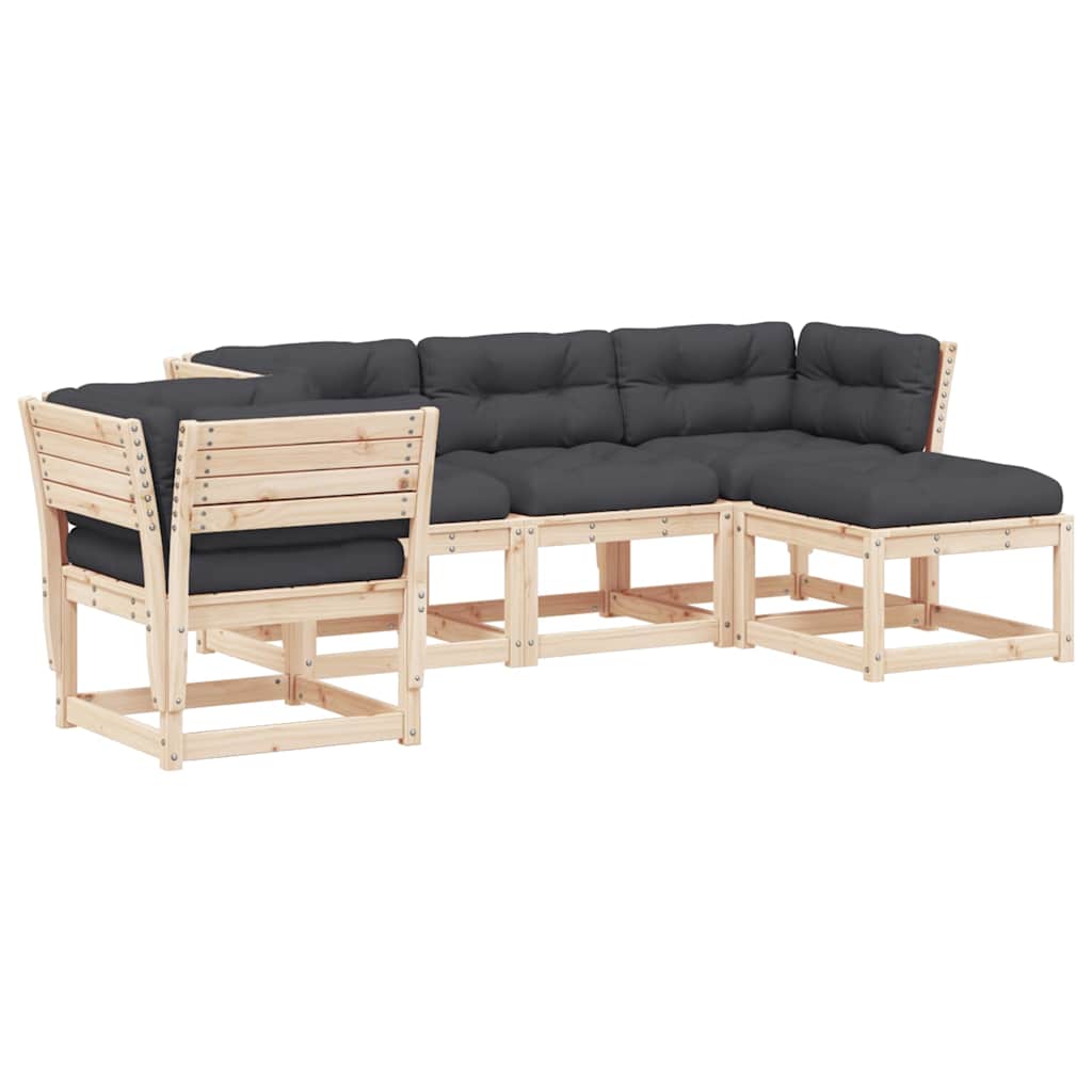 Salon de jardin 5 pcs avec coussins Bois de pin massif