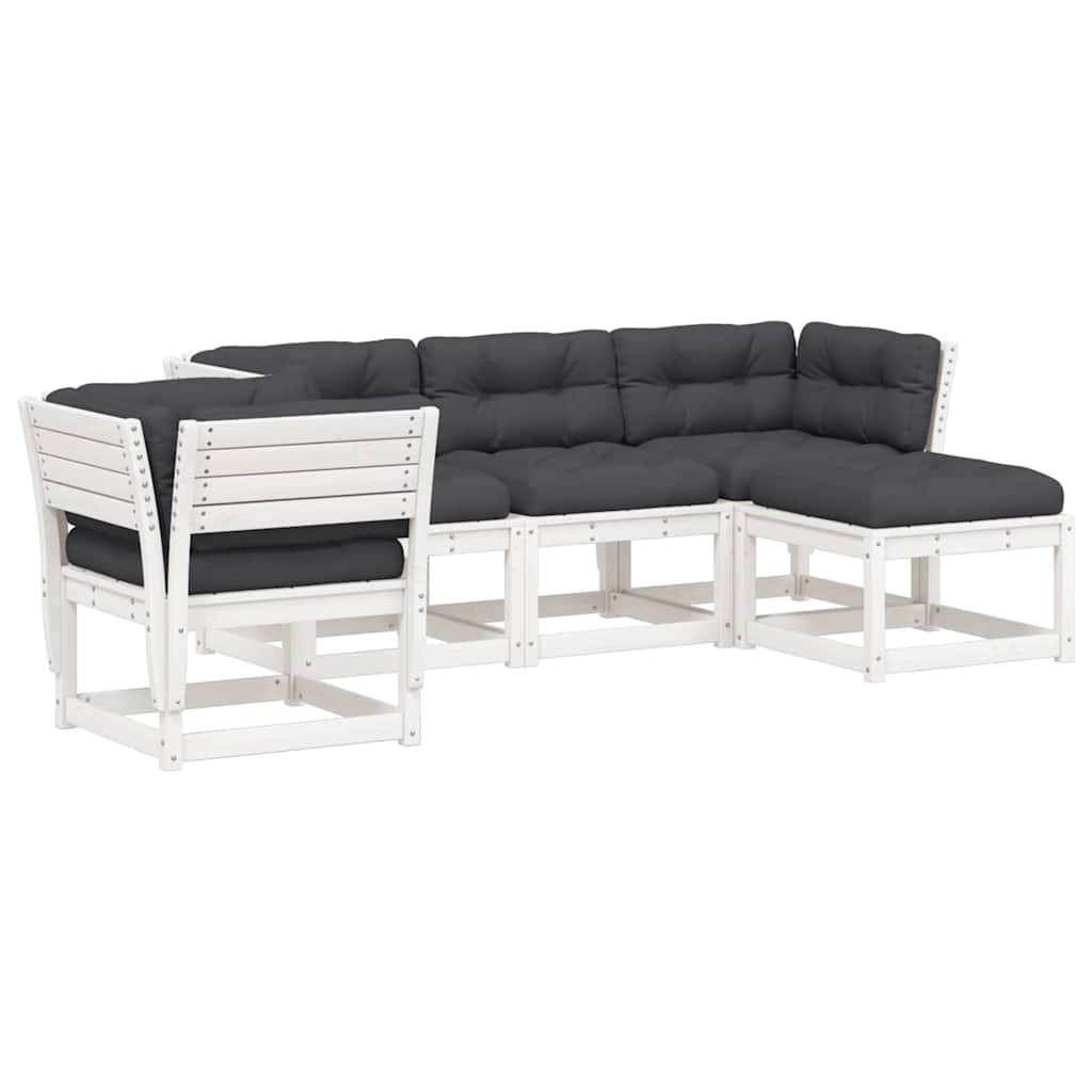 Salon de jardin 5 pcs avec coussins blanc bois massif de pin