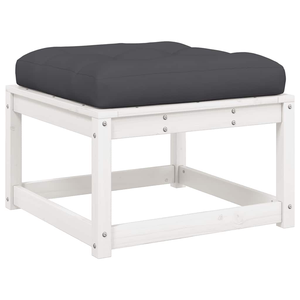 Salon de jardin 5 pcs avec coussins blanc bois massif de pin