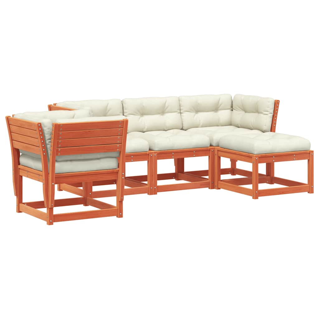 Salon de jardin 5 pcs avec coussins cire marron bois pin massif
