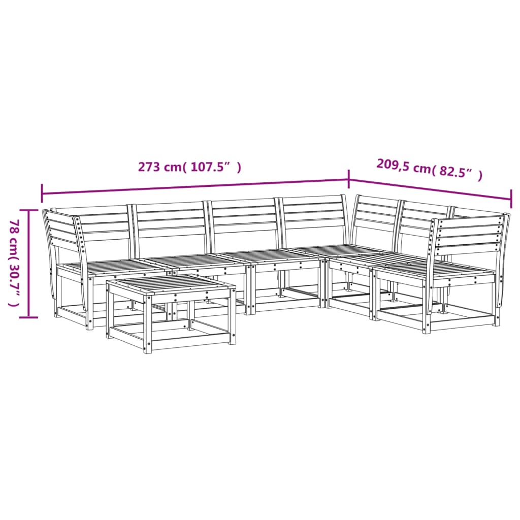 Salon de jardin 7 pcs Blanc Bois de pin massif