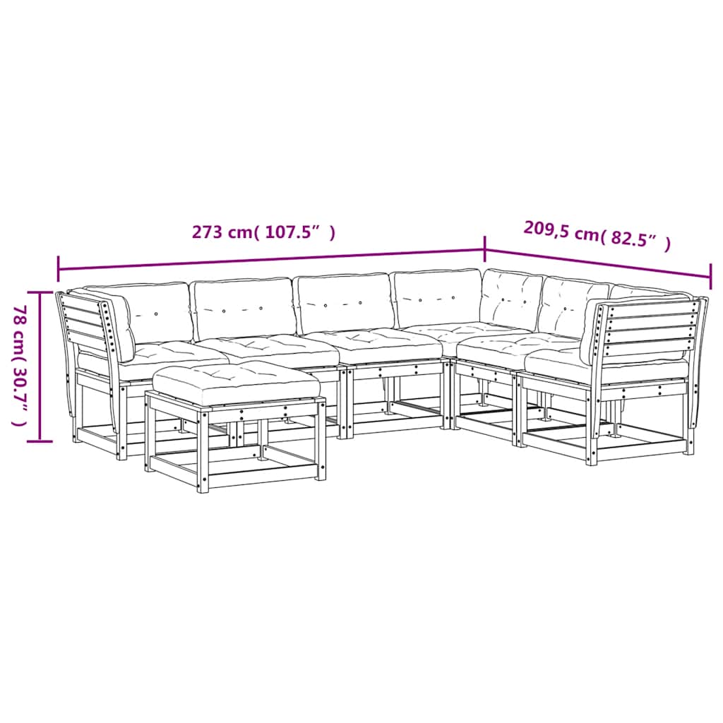 Salon de jardin 7 pcs avec coussins blanc bois de pin massif