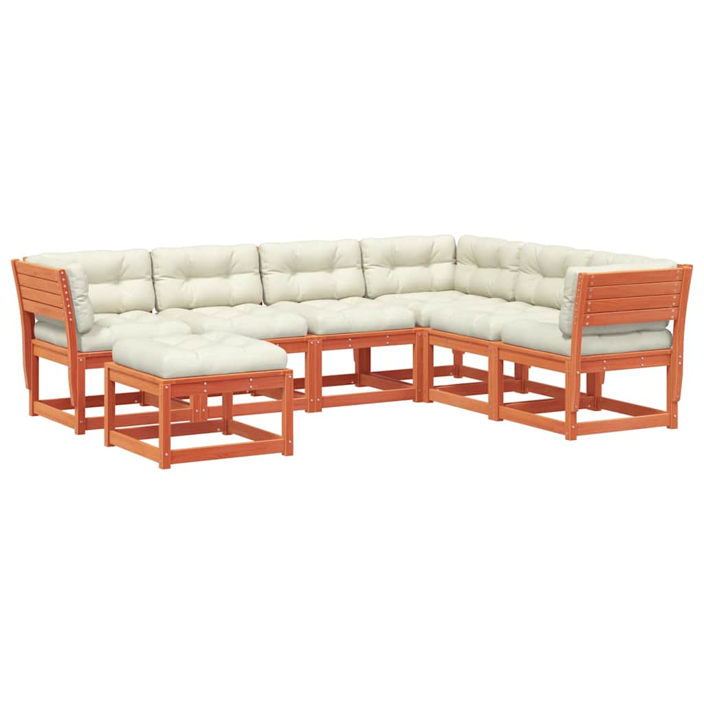 Salon de jardin 7 pcs avec coussins cire marron bois pin massif