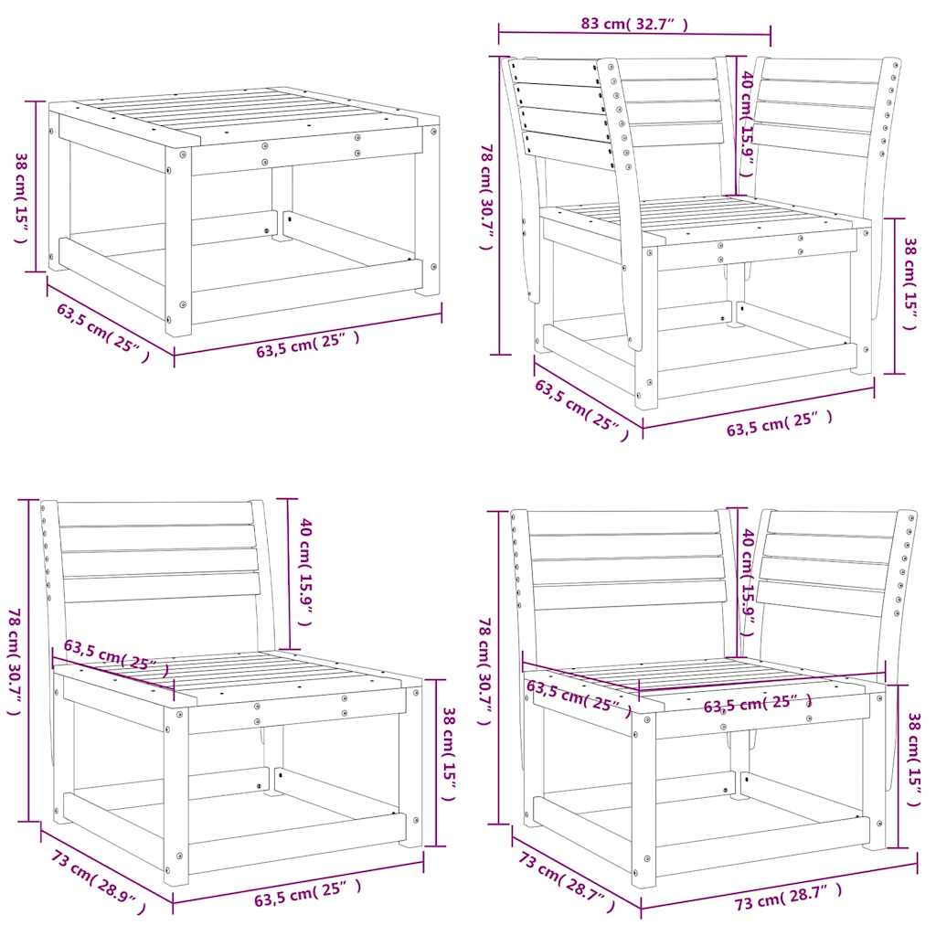 Salon de jardin 8 pcs Blanc Bois de pin massif