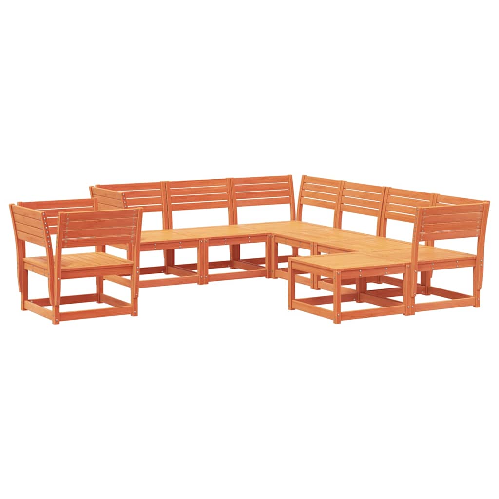Salon de jardin 8 pcs cire marron bois de pin massif