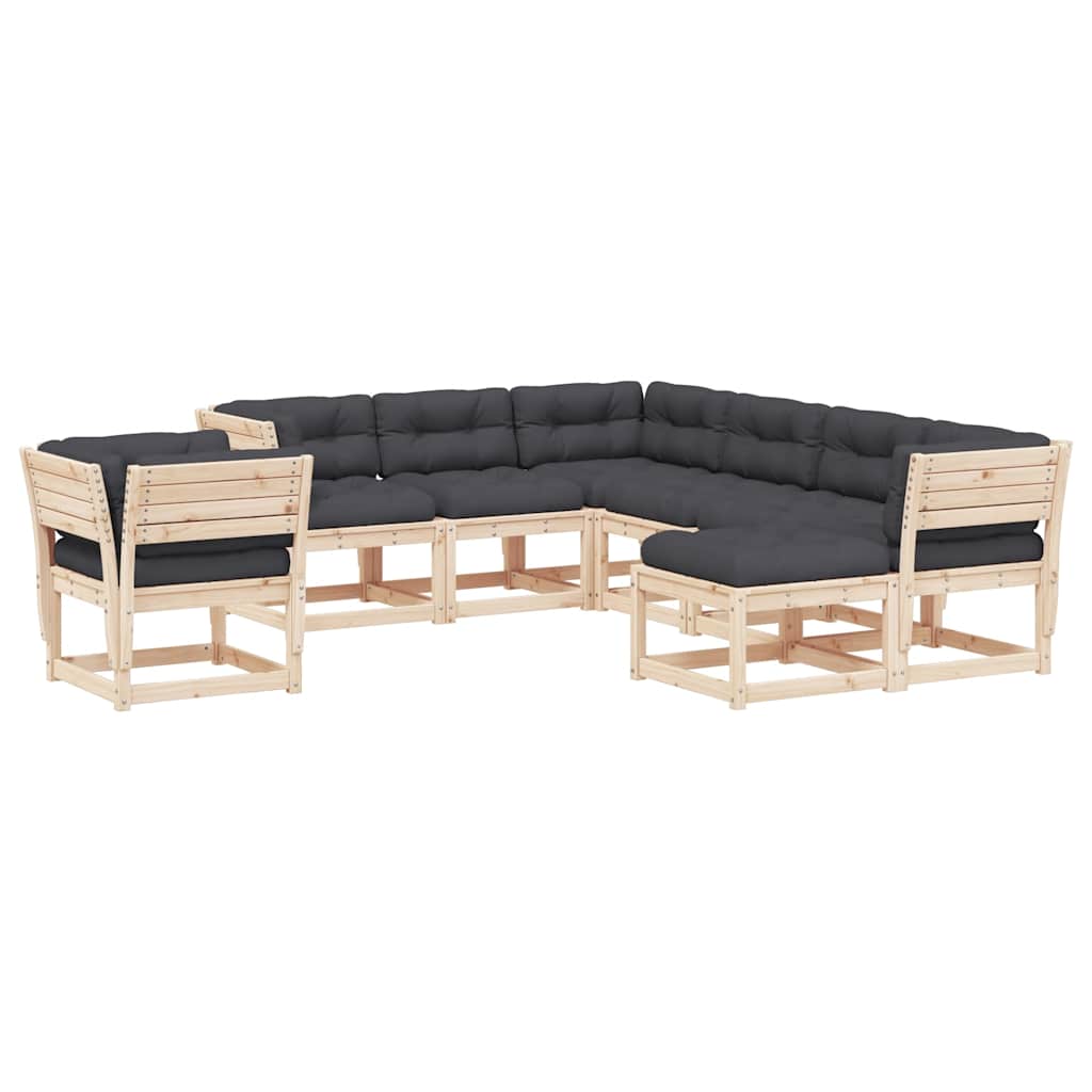 Salon de jardin 8 pcs avec coussins Bois de pin massif
