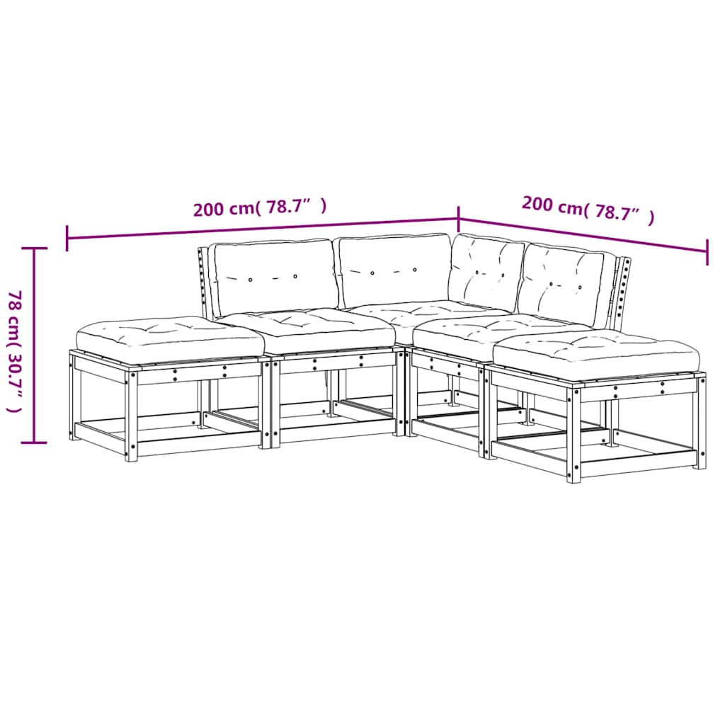 Salon de jardin 5 pcs avec coussins bois de pin massif