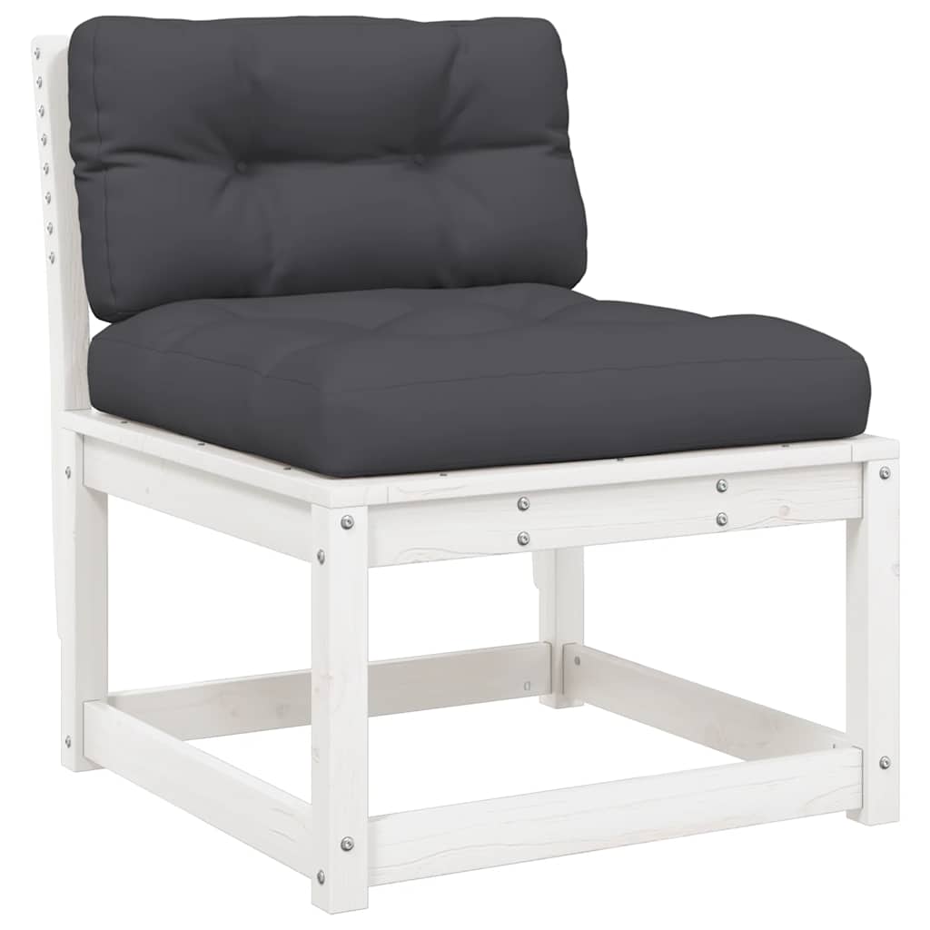 Salon de jardin 5 pcs avec coussins blanc bois massif de pin