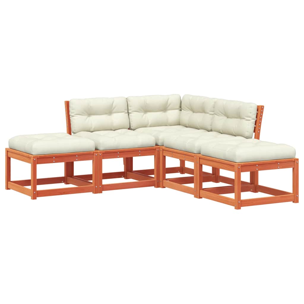Salon de jardin 5 pcs avec coussins cire marron bois pin massif