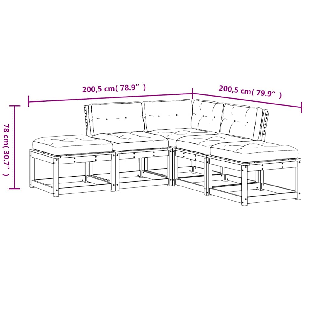 Salon de jardin 5 pcs avec coussins blanc bois massif de pin