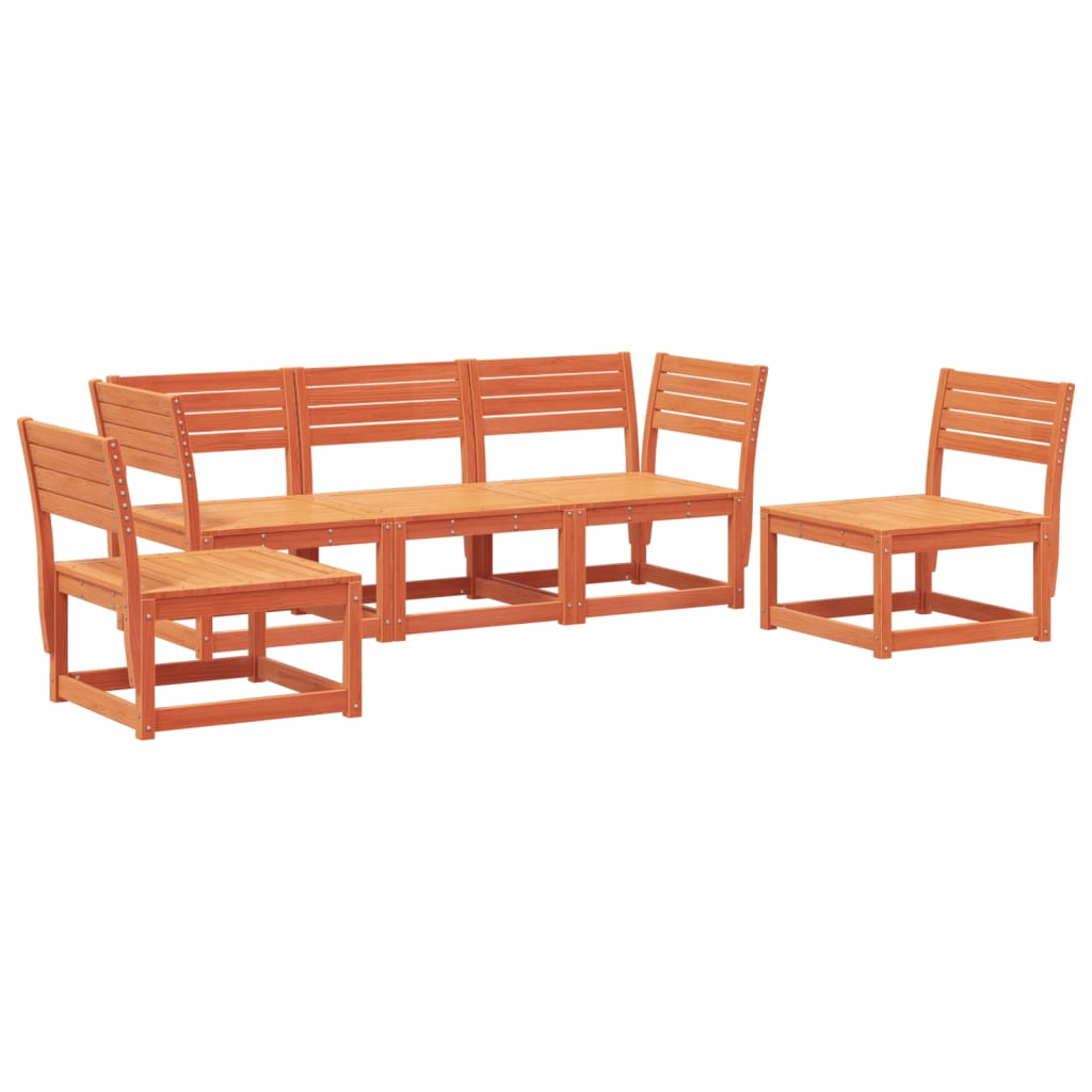 Salon de jardin 5 pcs cire marron bois de pin massif
