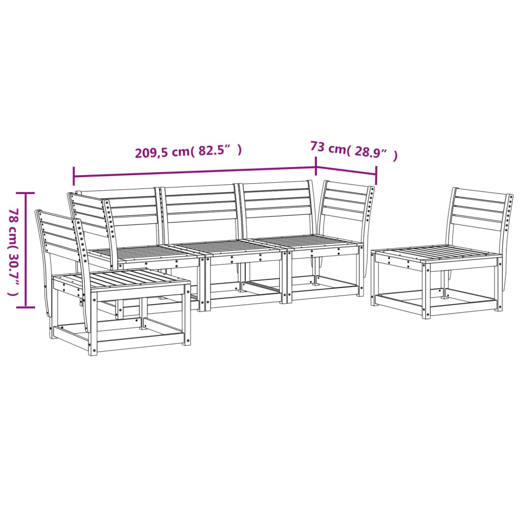 Salon de jardin 5 pcs cire marron bois de pin massif