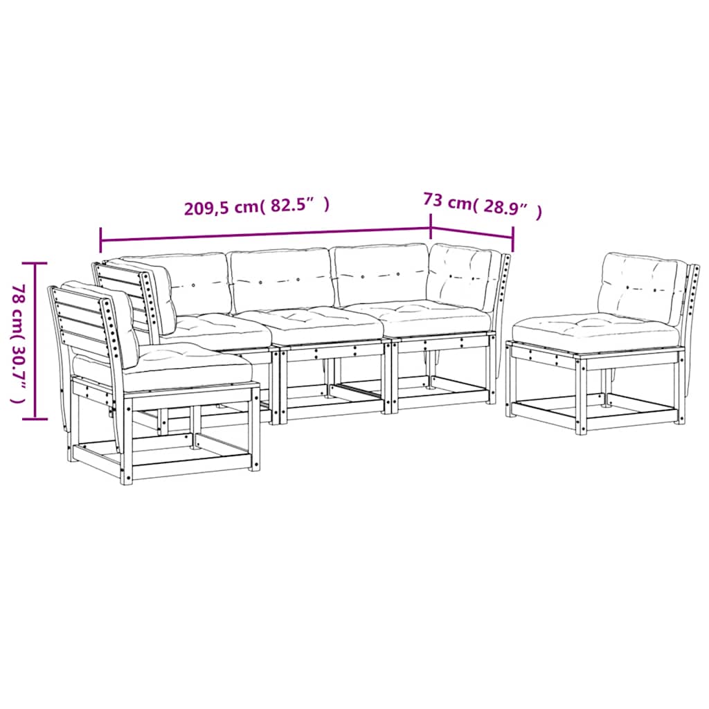 Salon de jardin 5 pcs avec coussins bois de pin massif