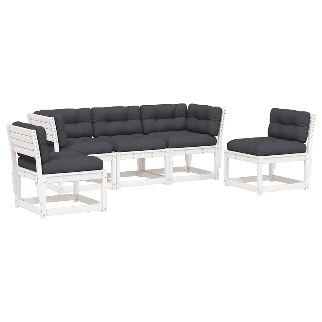 Salon de jardin 5 pcs avec coussins blanc bois massif de pin - XIOS