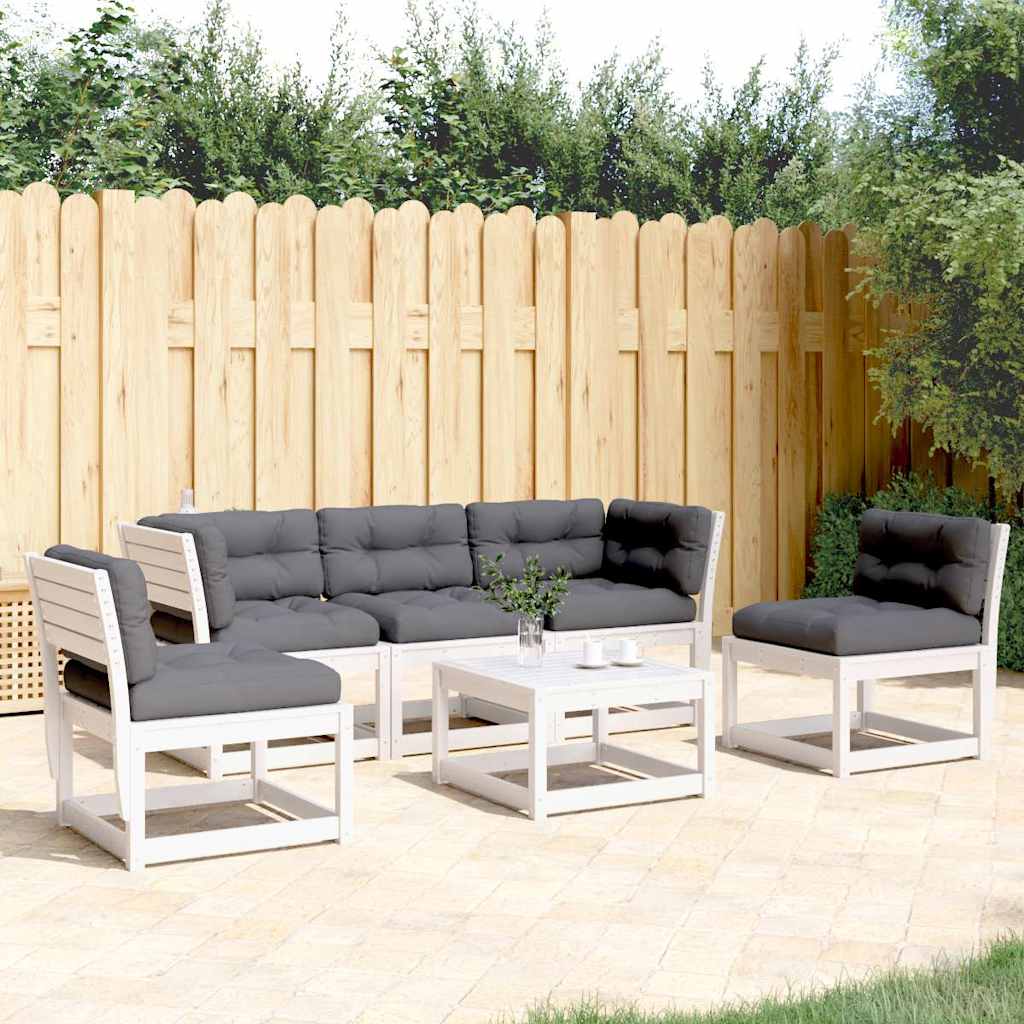 Salon de jardin 5 pcs avec coussins blanc bois massif de pin - XIOS