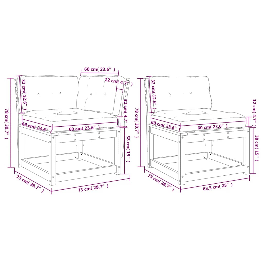Salon de jardin 5 pcs avec coussins bois de pin massif