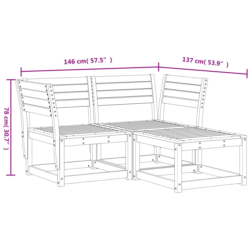 Salon de jardin 3 pcs bois de pin massif