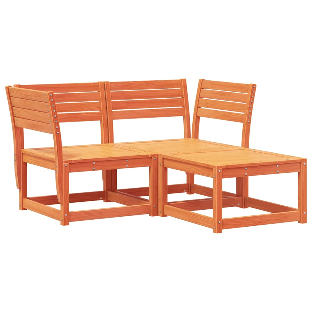 Salon de jardin 3 pcs cire marron bois de pin massif - XIOS