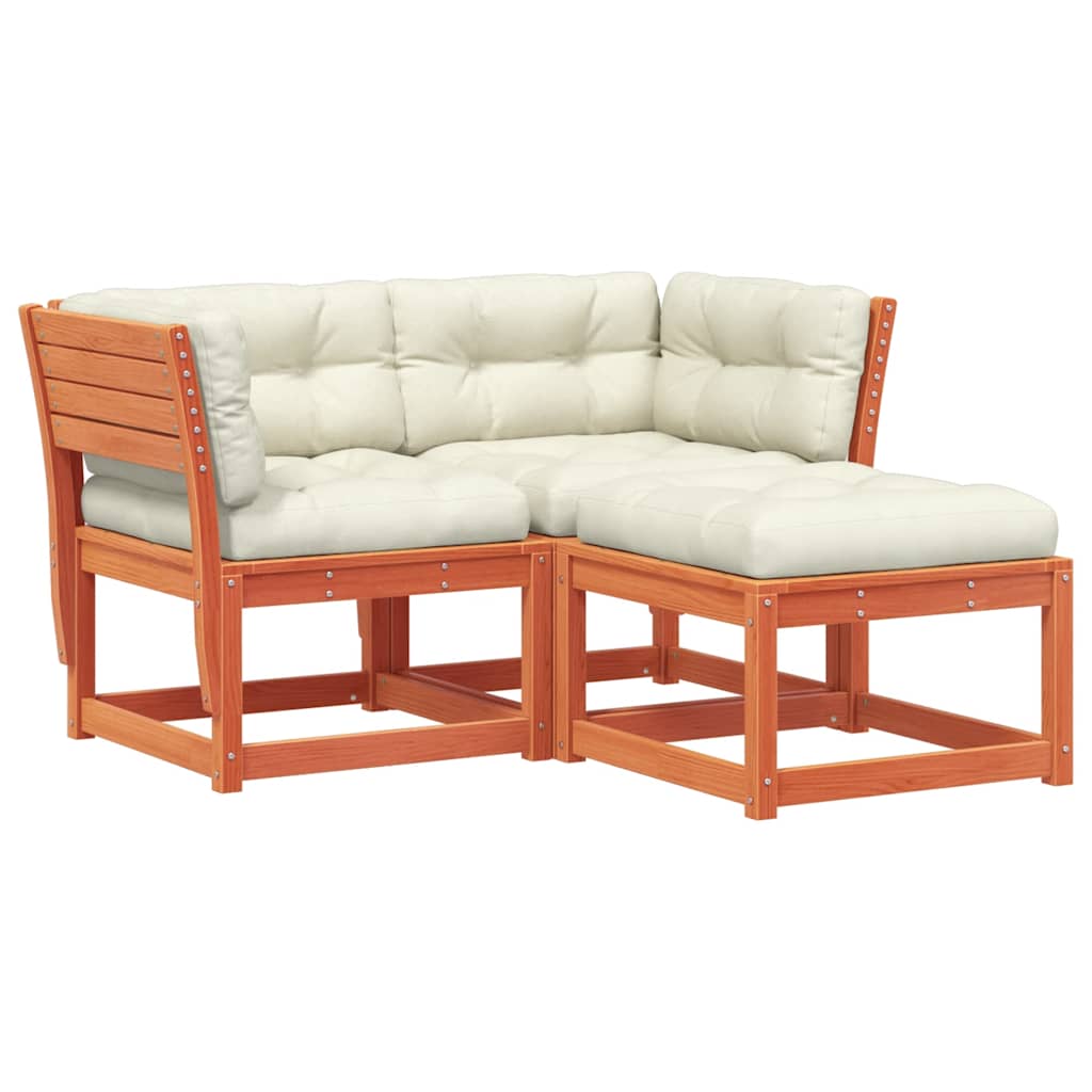 Salon de jardin 3 pcs avec coussins cire marron bois pin massif