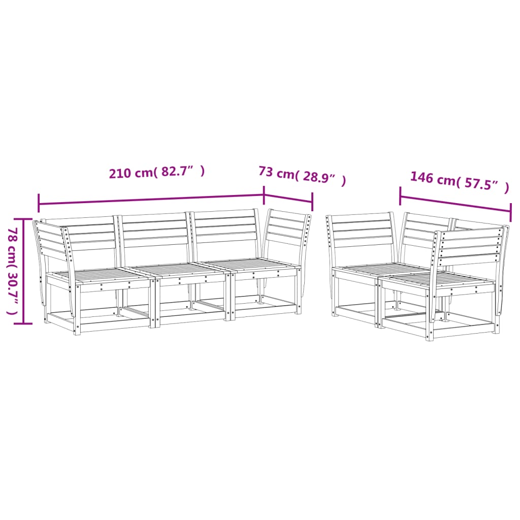 Salon de jardin 5 pcs blanc bois massif de pin
