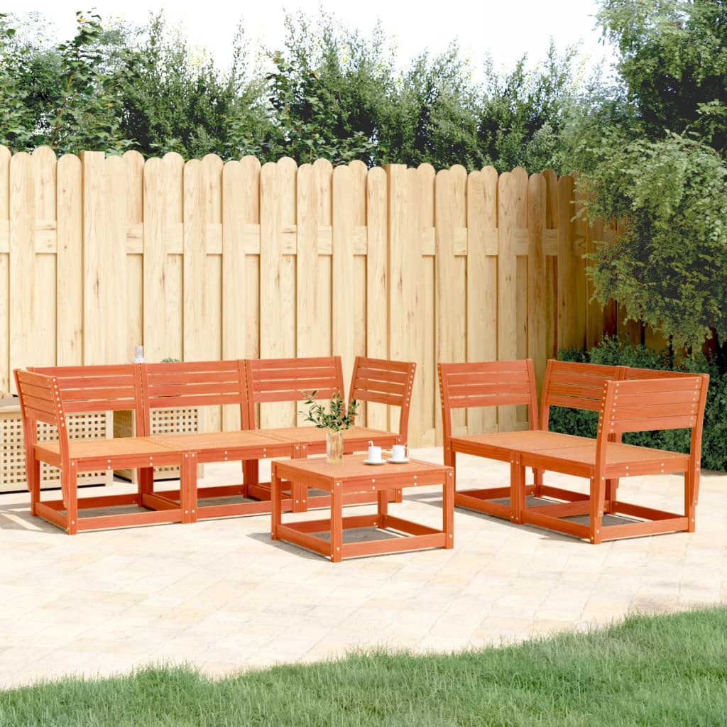 Salon de jardin 5 pcs cire marron bois de pin massif - XIOS