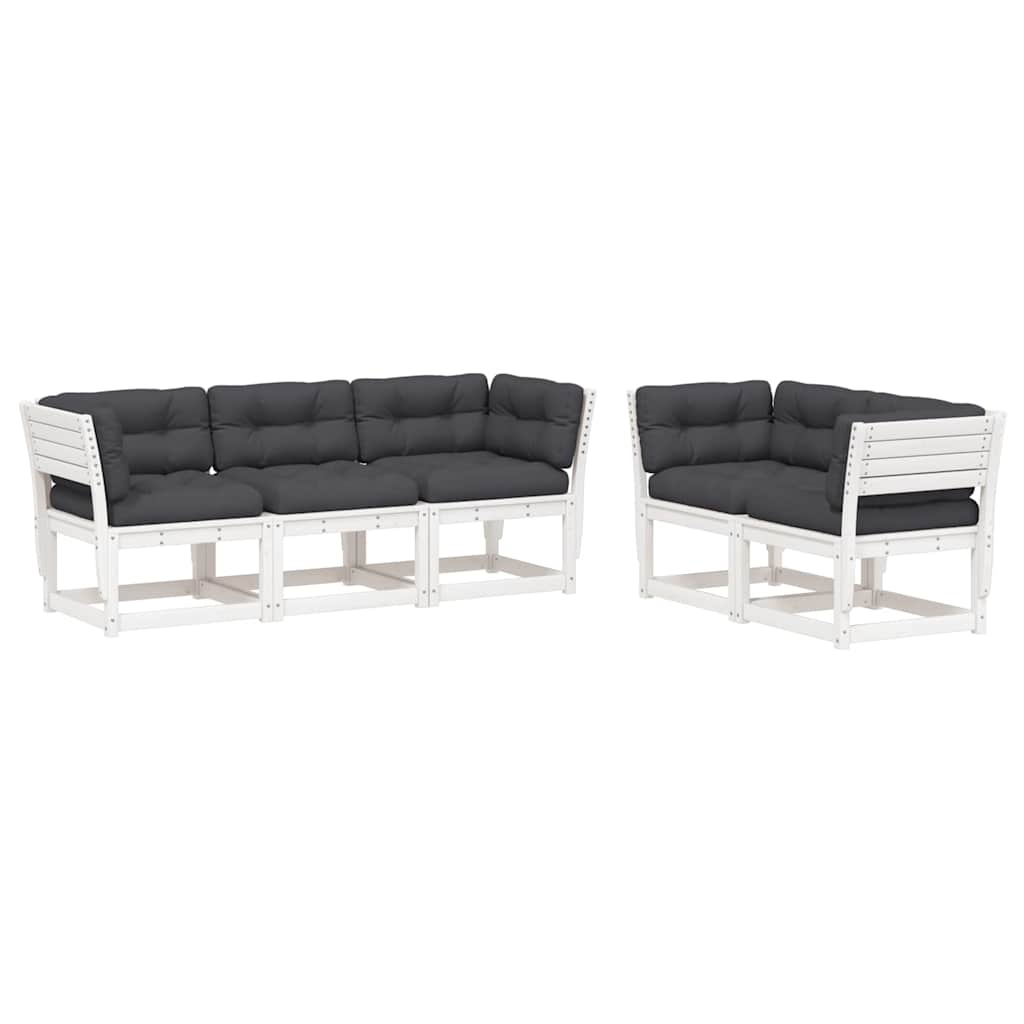 Salon de jardin 5 pcs avec coussins blanc bois massif de pin