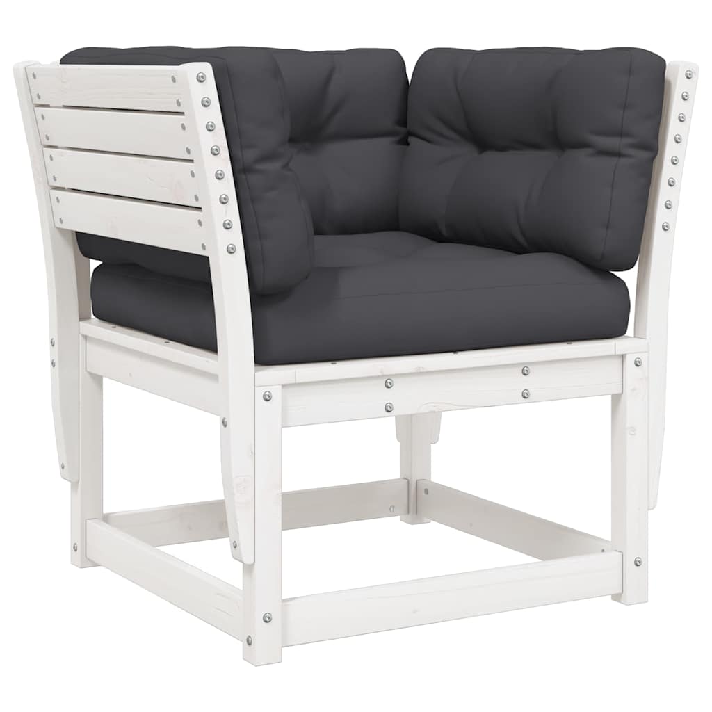 Salon de jardin 5 pcs avec coussins blanc bois massif de pin