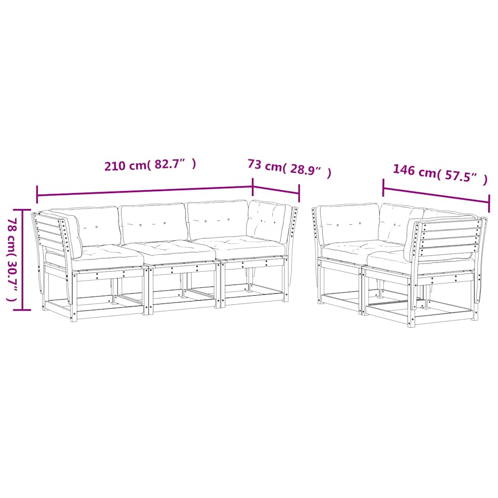 Salon de jardin 5 pcs avec coussins blanc bois massif de pin