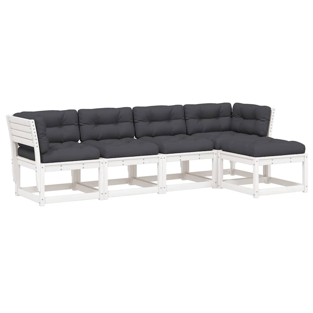 Salon de jardin 5 pcs avec coussins blanc bois massif de pin