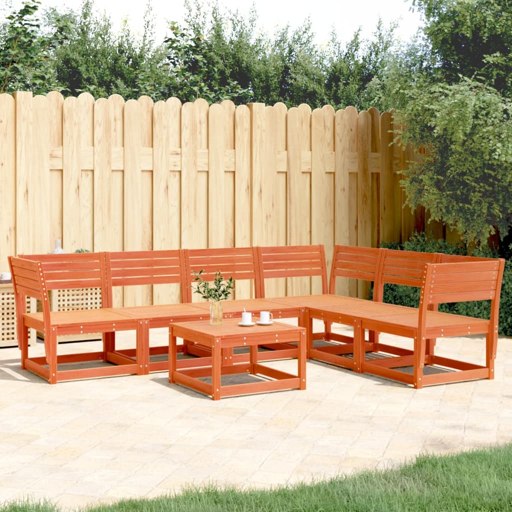 Salon de jardin 6 pcs cire marron bois de pin massif