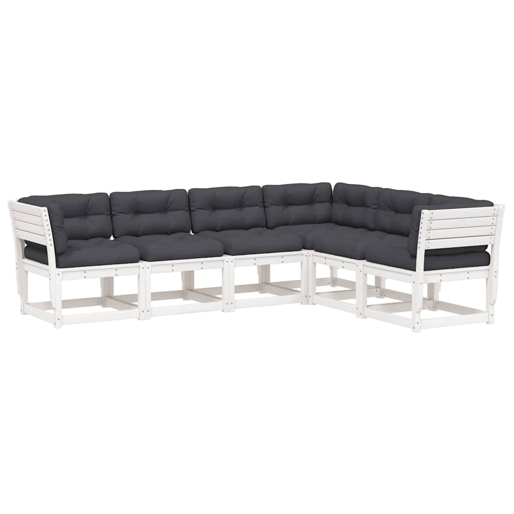 Salon de jardin 6 pcs avec coussins blanc bois massif de pin