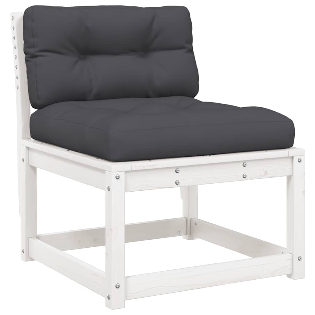 Salon de jardin 6 pcs avec coussins blanc bois massif de pin