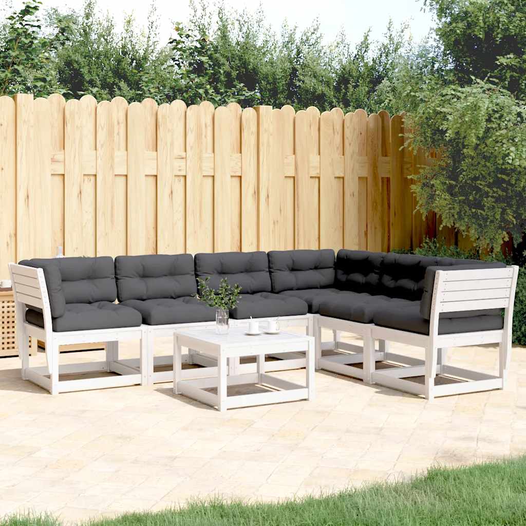 Salon de jardin 6 pcs avec coussins blanc bois massif de pin - XIOS