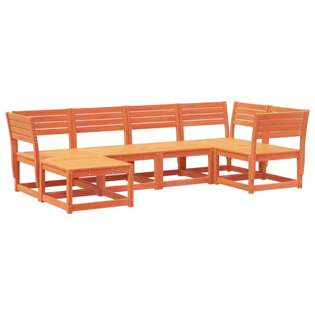 Salon de jardin 6 pcs cire marron bois de pin massif