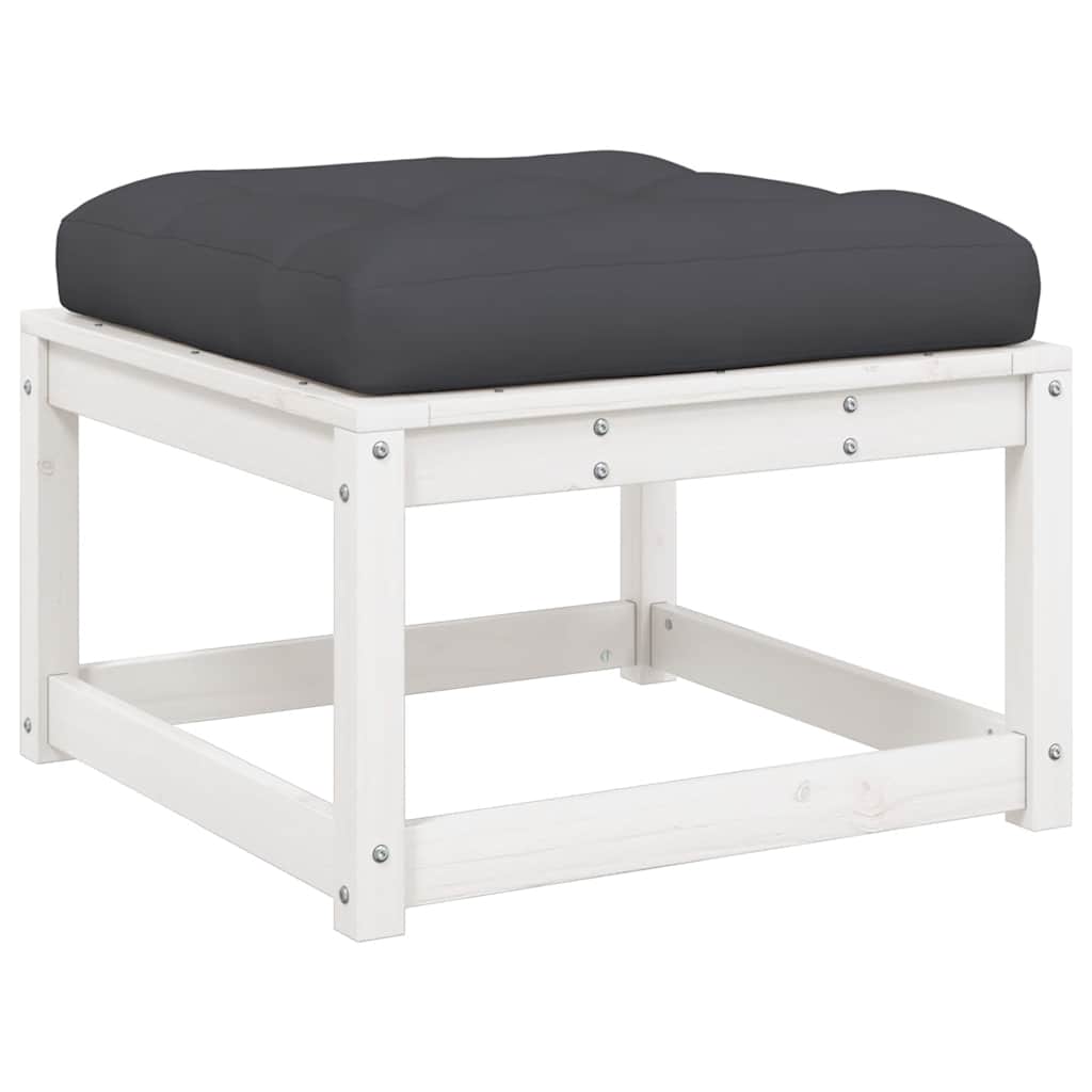 Salon de jardin 6 pcs avec coussins blanc bois massif de pin