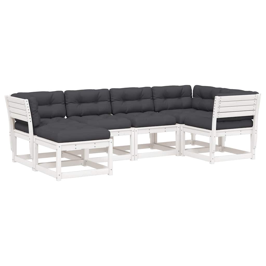 Salon de jardin 6 pcs avec coussins blanc bois massif de pin - XIOS