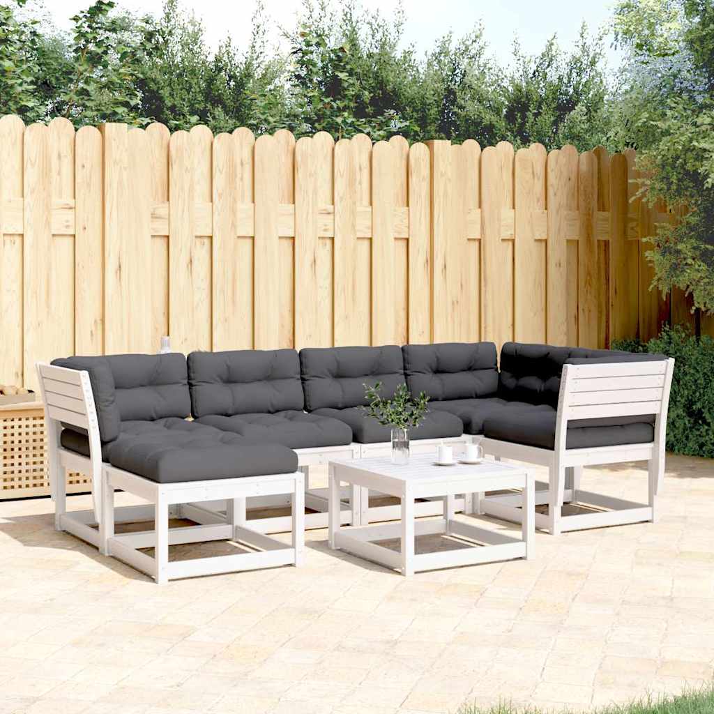 Salon de jardin 6 pcs avec coussins blanc bois massif de pin - XIOS