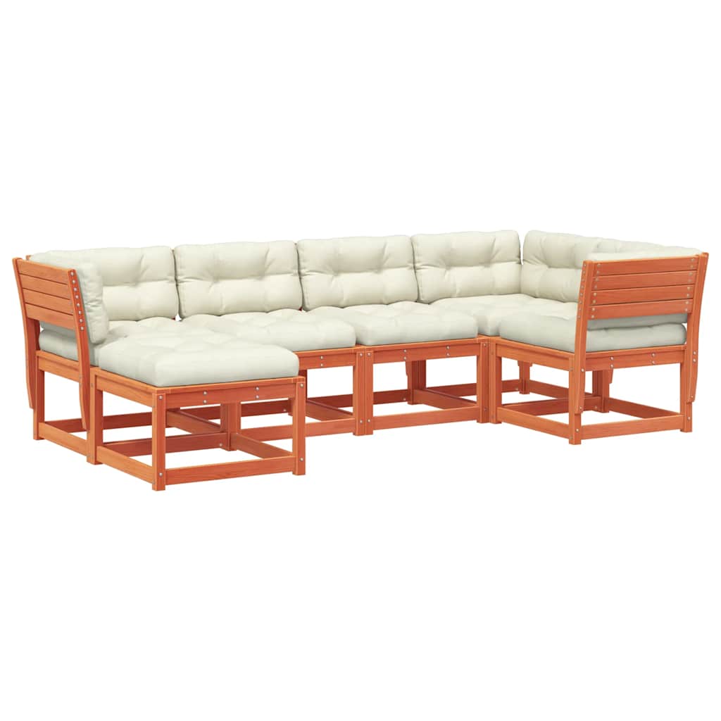 Salon de jardin 6 pcs avec coussins cire marron bois pin massif