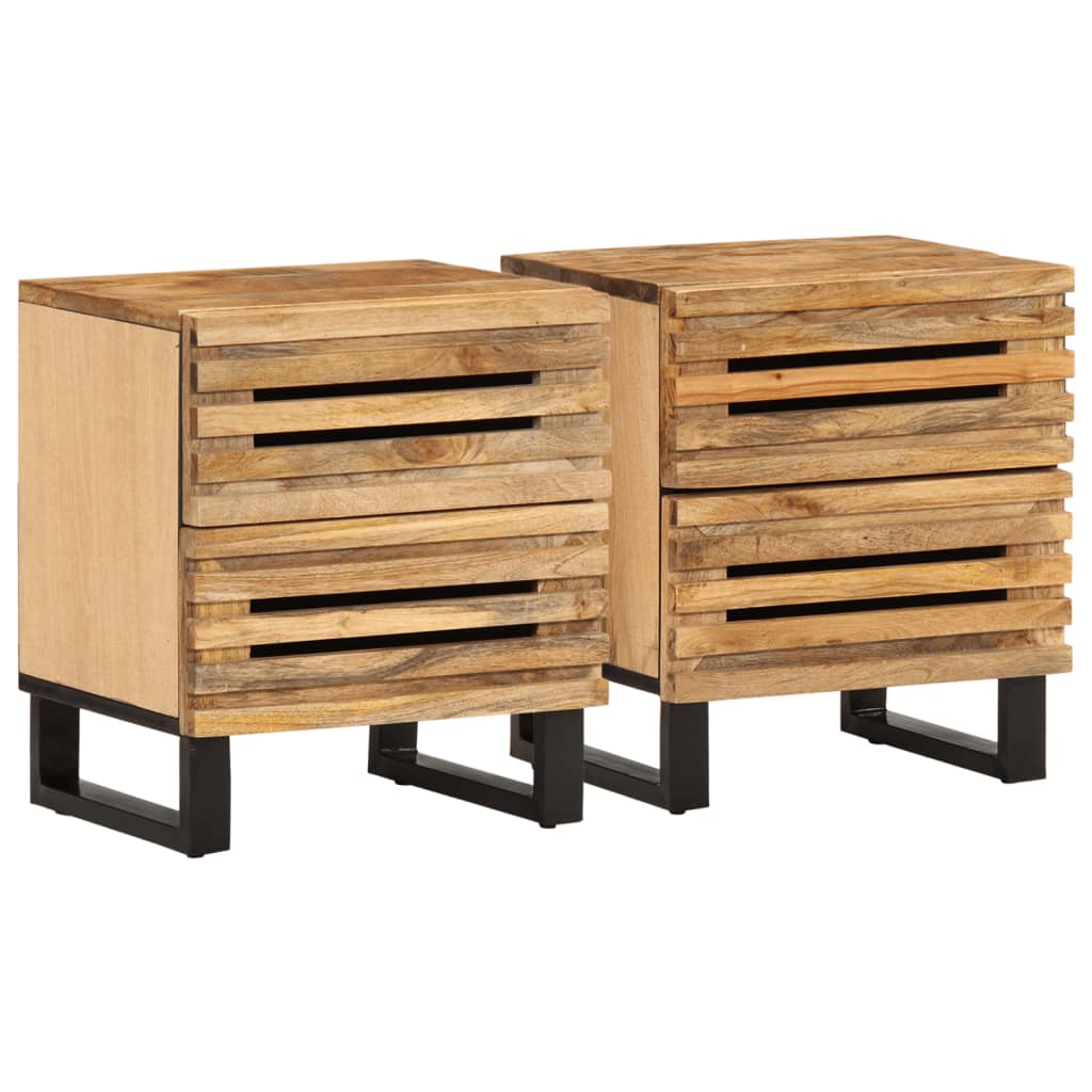 Tables de chevet 2 pcs 40x34x46 cm bois massif de manguier brut