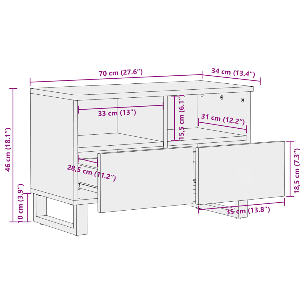 Meuble TV marron 70x34x46 cm bois massif de manguier - XIOS