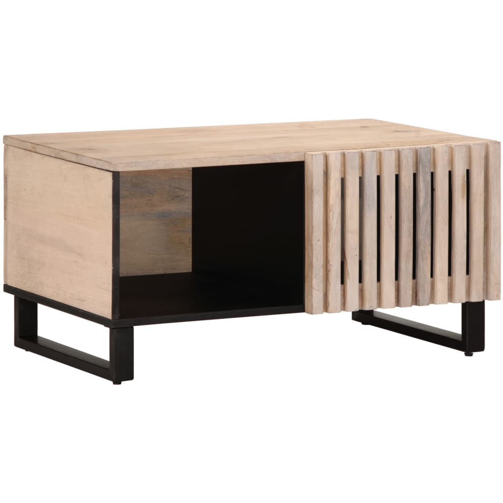 Table basse blanc 80x51x40 cm bois de manguier massif - XIOS
