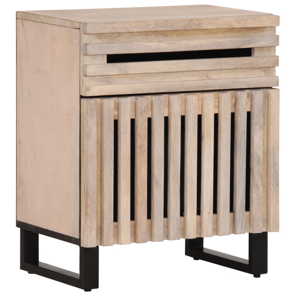 Table de chevet blanc 50x34x60 cm bois de manguier massif - XIOS
