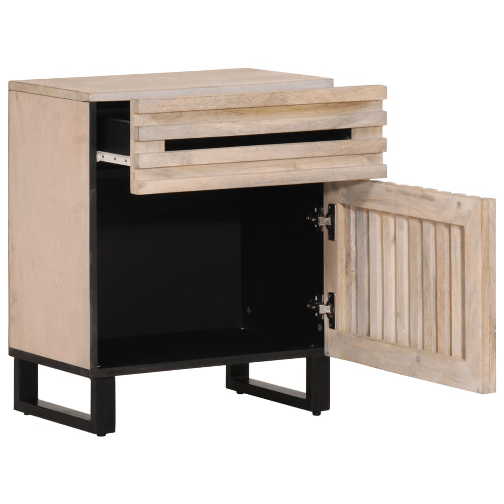 Table de chevet blanc 50x34x60 cm bois de manguier massif - XIOS