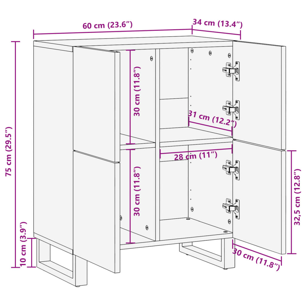 Buffet 60x34x75 cm bois d'acacia massif - XIOS