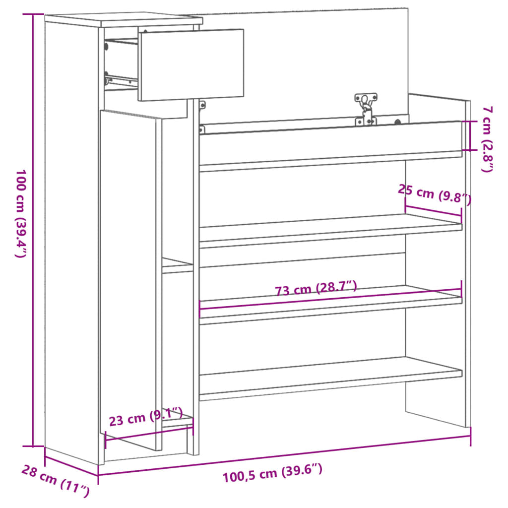 Armoire à chaussures noir 100,5x28x100 cm bois d'ingénierie - XIOS