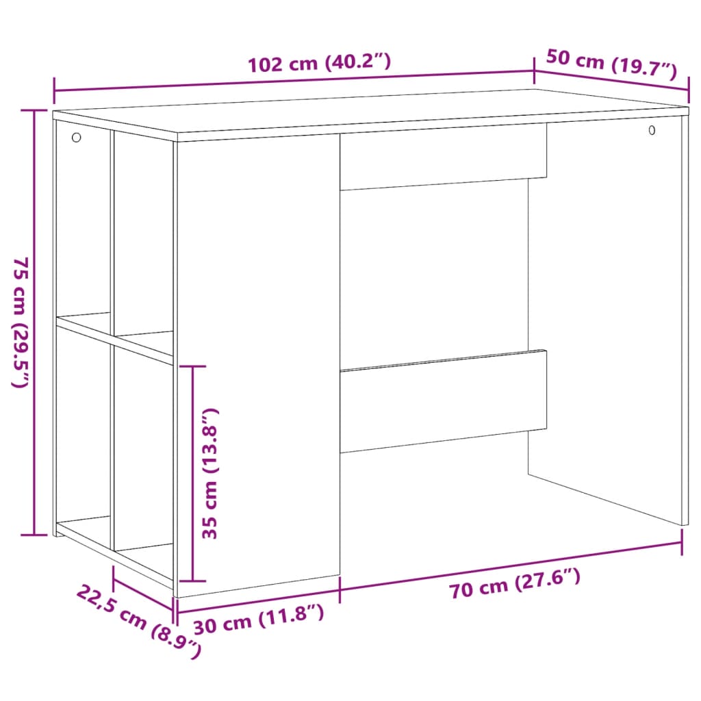 Bureau chêne sonoma 102x50x75 cm bois d'ingénierie